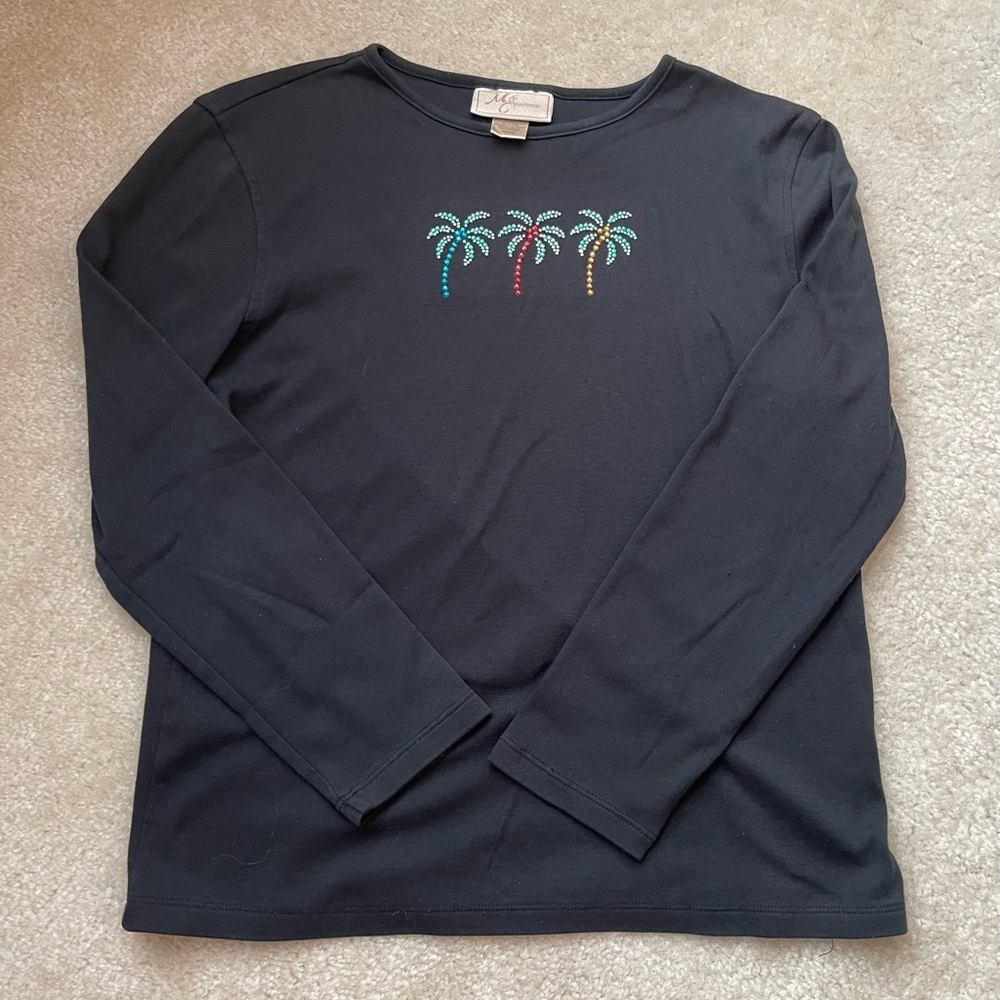 Rhinestone Palm Tree - Long Sleeve Shirt - Size: Medium